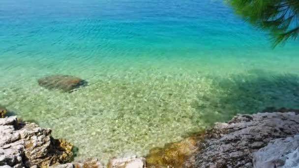 Orilla rocosa con agua de mar turquesa en Croacia — Vídeo de stock