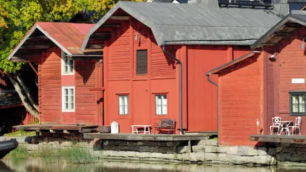 Old wooden red houses in old town of Porvoo, Finland — Stock Video
