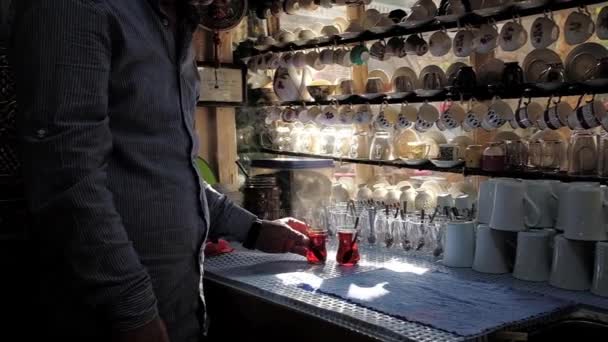 Традиционный чайный магазин Турции — стоковое видео