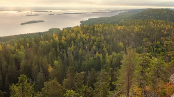 Beautiful autumn landscape in Koli national park during ruska season in Finland — Stockvideo