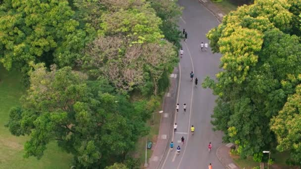 Unidentified people running in Lumpini park in Bangkok downtown, Thailand — 비디오