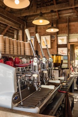 Professional coffee machine close up.