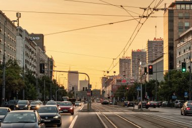 Varşova şehir merkezi gün batımında, Polonya