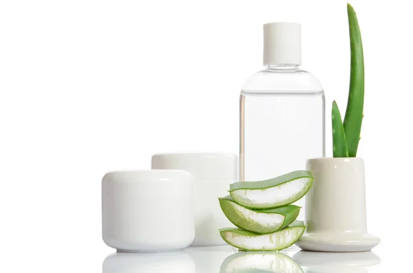 Set cosmético de aloe vera orgánico aislado en blanco — Foto de Stock