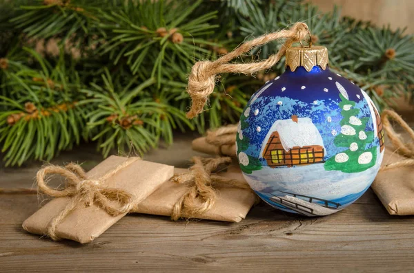 Dipinto palla di Natale e corrispondenza — Foto Stock