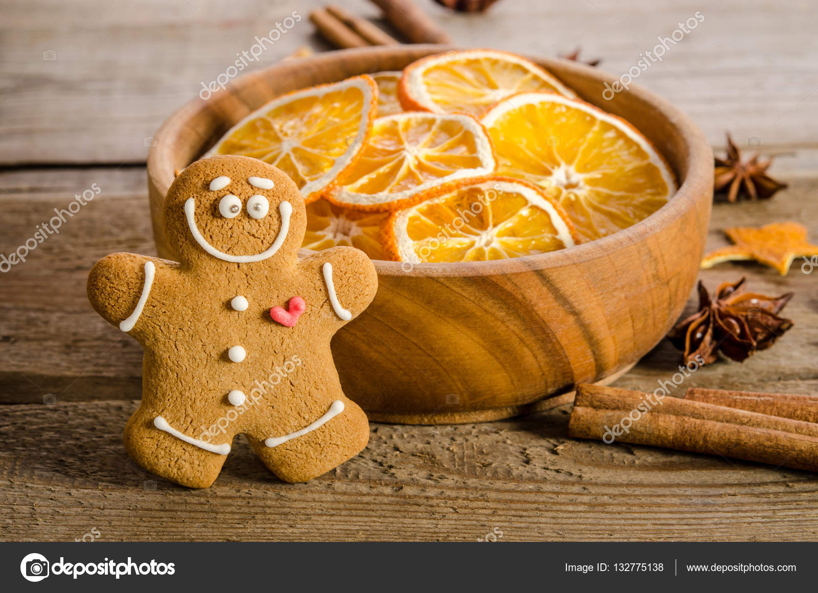 Christmas Decoration With Dried Oranges And Gingerbread Stock