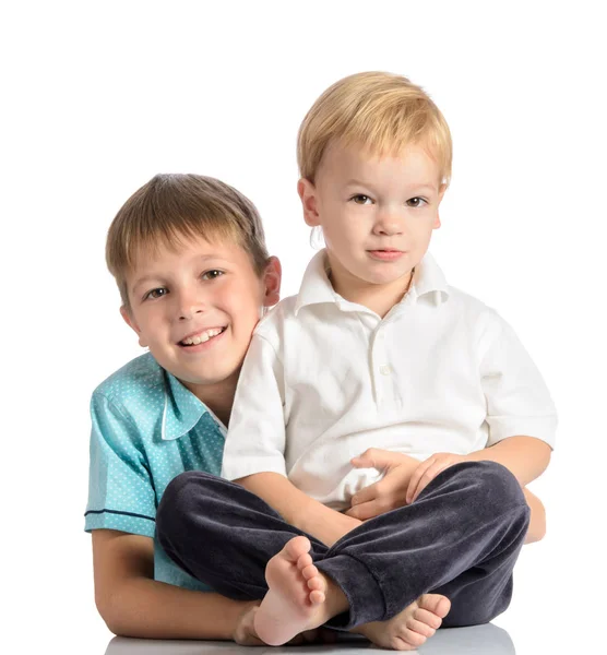 Portrait of two happy brother isolated on white background — Stock Photo, Image