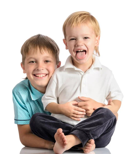 Portrait of two happy brother isolated on white background — Stock Photo, Image