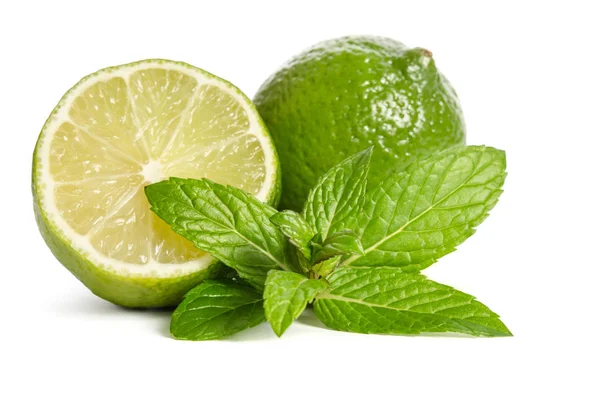 Zöld menta és lime elszigetelt fehér background — Stock Fotó