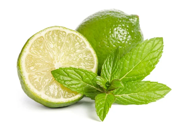 Zöld menta és lime elszigetelt fehér background — Stock Fotó