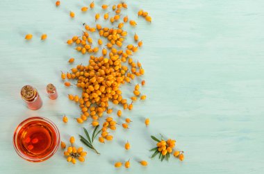 Deniz topalak iki şişe ve deniz cehri petrol ile kase ile 