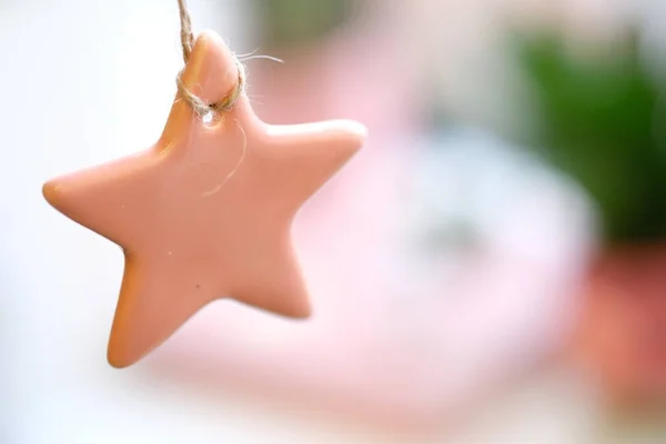 Kerst Decor Keramische Ster Ornament Opknoping Zakken Draden — Stockfoto