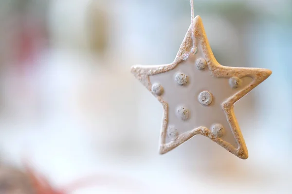 Christmas Decor Ceramic Star Ornament Hanging Sacking Threads — Stock Photo, Image