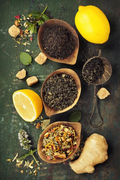 Tea composition on rustic background — Stock Photo, Image