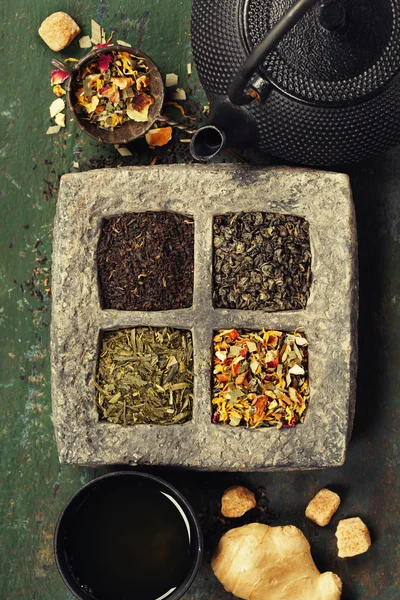 Tea composition on rustic background — Stock Photo, Image