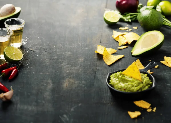 Meksika cips cips ev yapımı taze guacomole sos ile — Stok fotoğraf