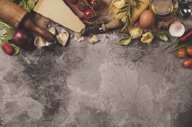 Italian food background. Slate background with space for text  clipart