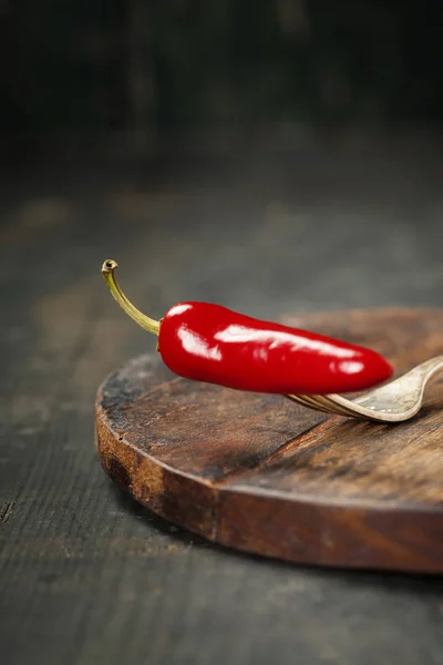 Hot chilli pepper on fork — Stock Photo, Image