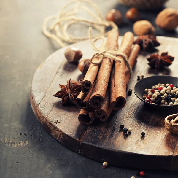 Spices  on rustic background — Stock Photo, Image