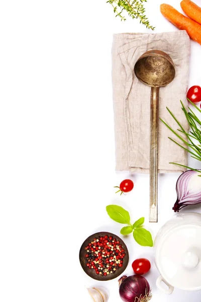 Colorful food ingredients on white background — Stock Photo, Image