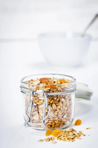 Granola oatmeal buatan sendiri dengan buah dan kacang-kacangan — Stok Foto