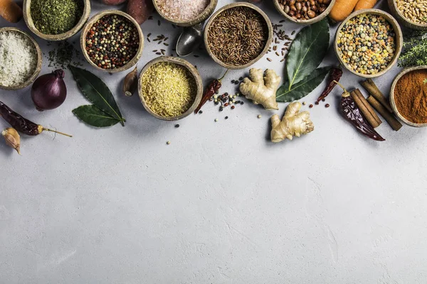 Healthy ingredients and spices on rustic murble background — Stock Photo, Image