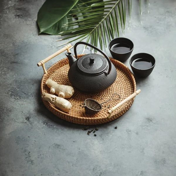 Traditionelle asiatische Teezeremonie Arrangement, Draufsicht — Stockfoto