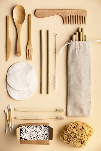 Residuos cero, reciclaje, concepto de estilo de vida sostenible, disposición plana —  Fotos de Stock