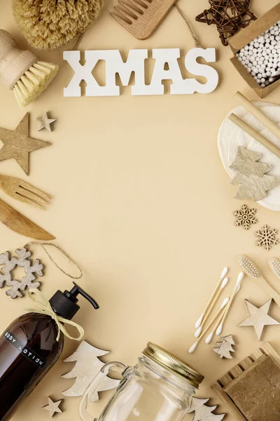 Zero waste, eco friendly Christmas concept, flat lay — Stock Photo, Image