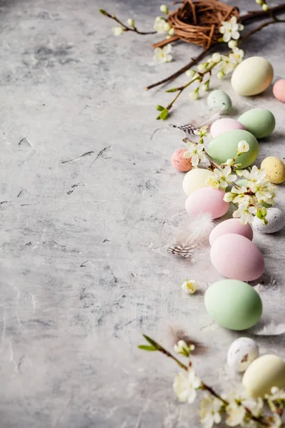 Easter composition on grey concrete backgrount — Stock Photo, Image