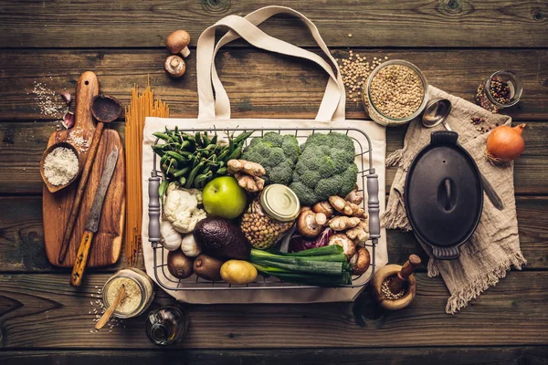 Zero waste Plastic free Vegan Vegetarian cooking flat lay — ストック写真