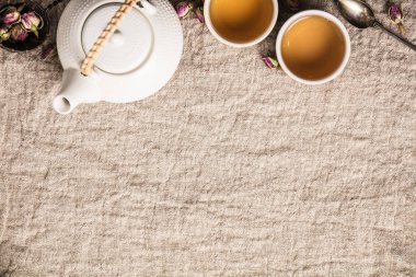 Herbal tea with roses, Making Rose buds tea flat lay