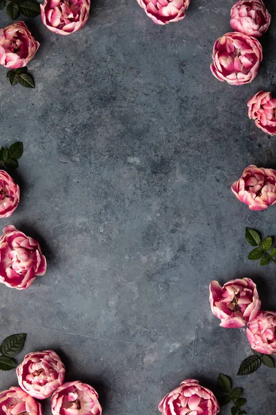 Rand van mooie roze tulpen op donkere armoedige chique achtergrond — Stockfoto