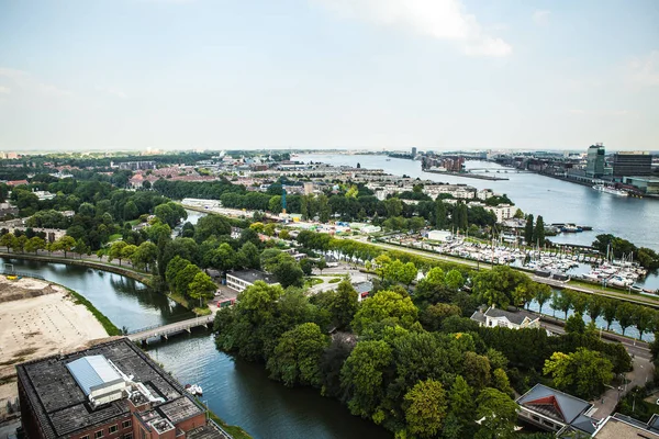 Panoráma města Amsterdam a krásný západ slunce. Hlavní město Nizozemska. — Stock fotografie