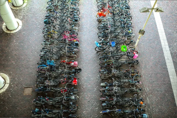 Fahrradabstellplätze in amsterdam city top view. — Stockfoto