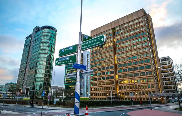 BIJLMER ARENA, NETHERLANDS - JANUARY 03, 2017: Modern architecture of business city. Biljlmer Arena (Amsterdam) - Netherlands. — Stock Photo, Image