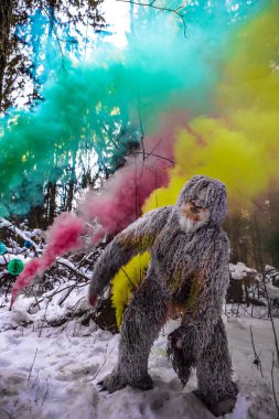 Kış orman yeti masal karakteri. Açık fantezi fotoğraf.