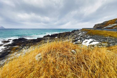 Lofoten Adaları. Güzel Norveç bahar manzara.
