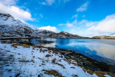 Lofoten Adaları. Güzel Norveç bahar manzara.