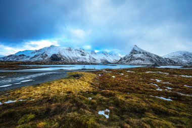 Lofoten Adaları. Güzel Norveç bahar manzara.