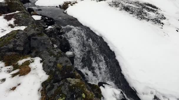 Sungai pegunungan pergerakan air yang mengalir ke laut. Lofoten pulau. Indah lanskap Norwegia . — Stok Video