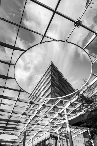 ALMERE - NETHERLANDS, MAY 18, 2017: Architecture of modern city center. Black-white photo. on May 18, 2017 in Almere - Netherlands. — Stock Photo, Image