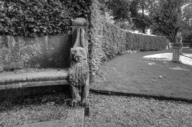 Antik taş tezgah Parkı yakın çekim siyah-beyaz fotoğraf.