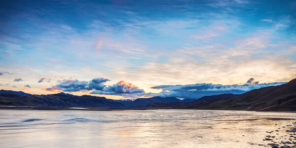 Picturesque landscape of a mountain river with traditional natur