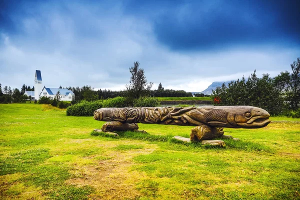 REYKJAVIK, ICELAND - AUGUST 29, 2017: Famous old sculpture of Iceland. Reykjavik, Iceland - August 29.