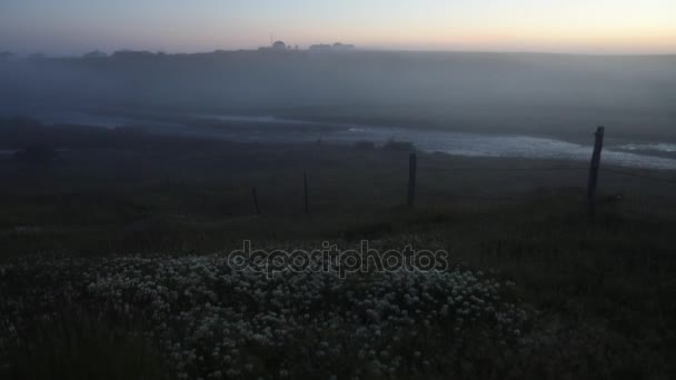 Paisaje Mañanero Islandés Escénico Con Neblina Mística Grabación Cámara Lenta — Vídeos de Stock