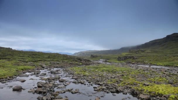 Malebná Krajina Horské Řeky Tradičními Přírodou Islandu Slow Motion Záběry — Stock video