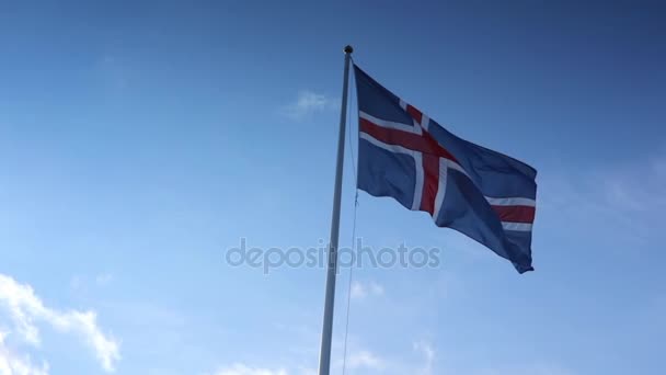 Ijslandse Vlag Slow Motion Beelden — Stockvideo