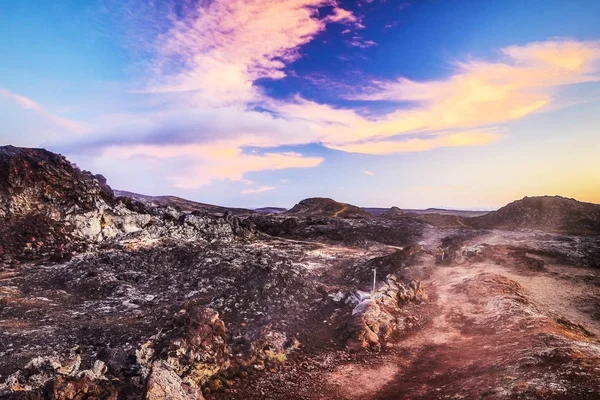 Vulkanické Pole Pokryto Lávou Rock Malebné Islandské Krajiny — Stock fotografie