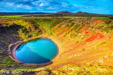 Volcanic lakes of Iceland. Scenic landscape at sunset. clipart